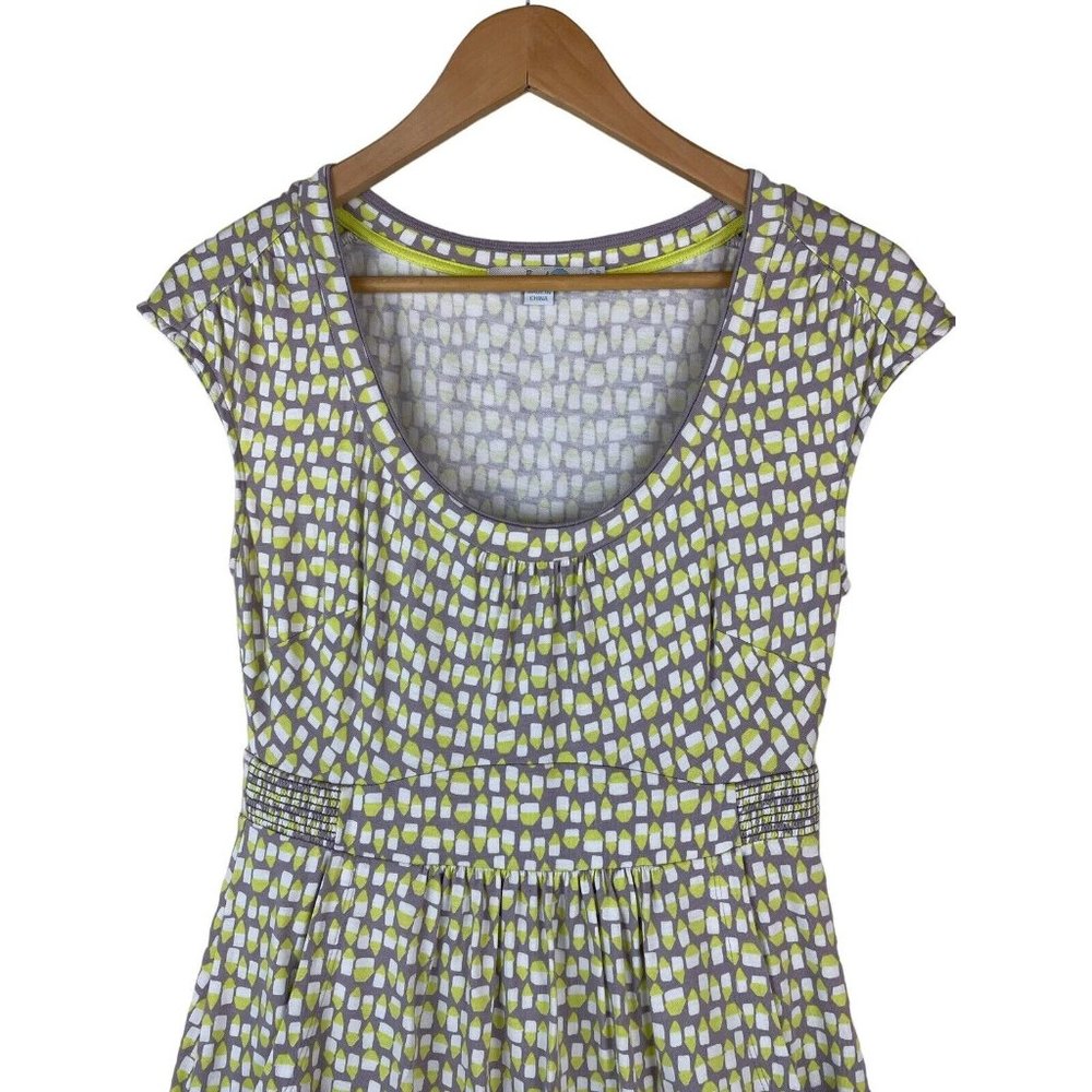 Boden Dress US Size 4P Gray & Lime Green Print Cap Sleeve Jersey Pockets EUC - Picture 2 of 14